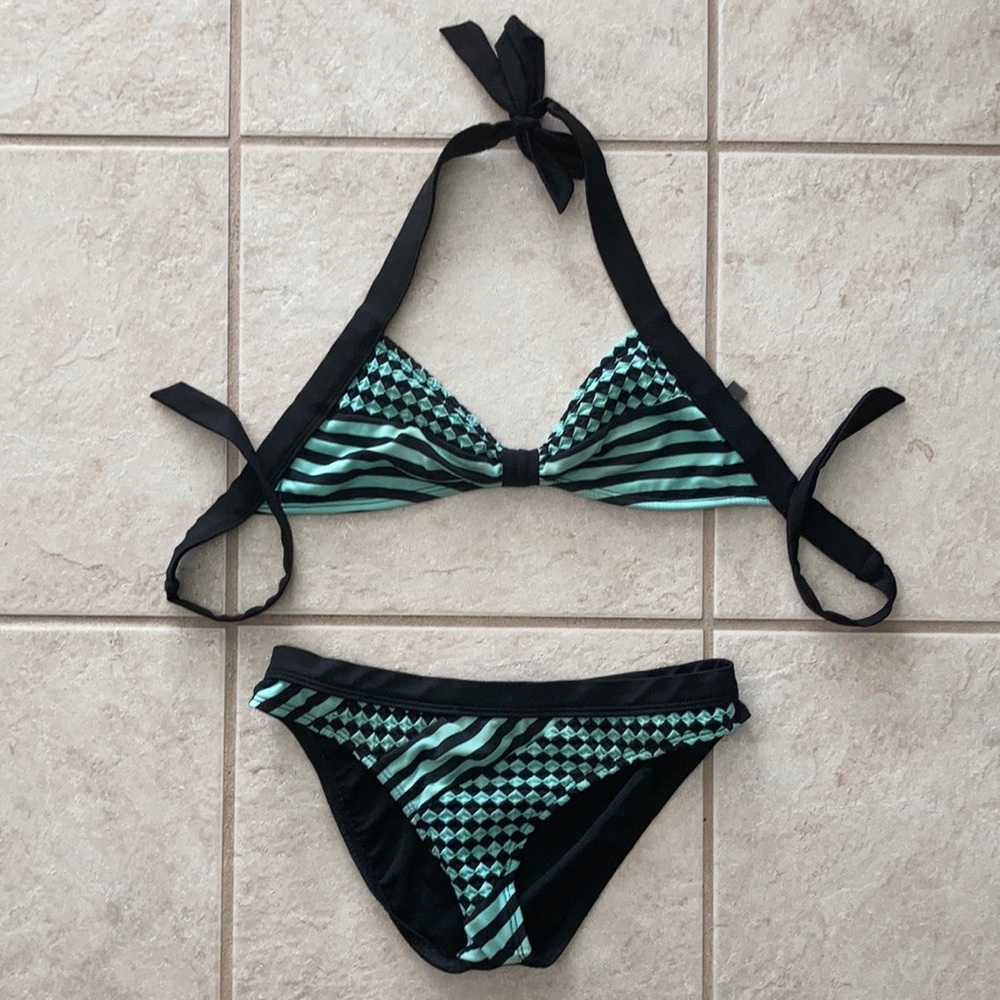 Kenneth Cole bikini checkerboard black and Aqua small